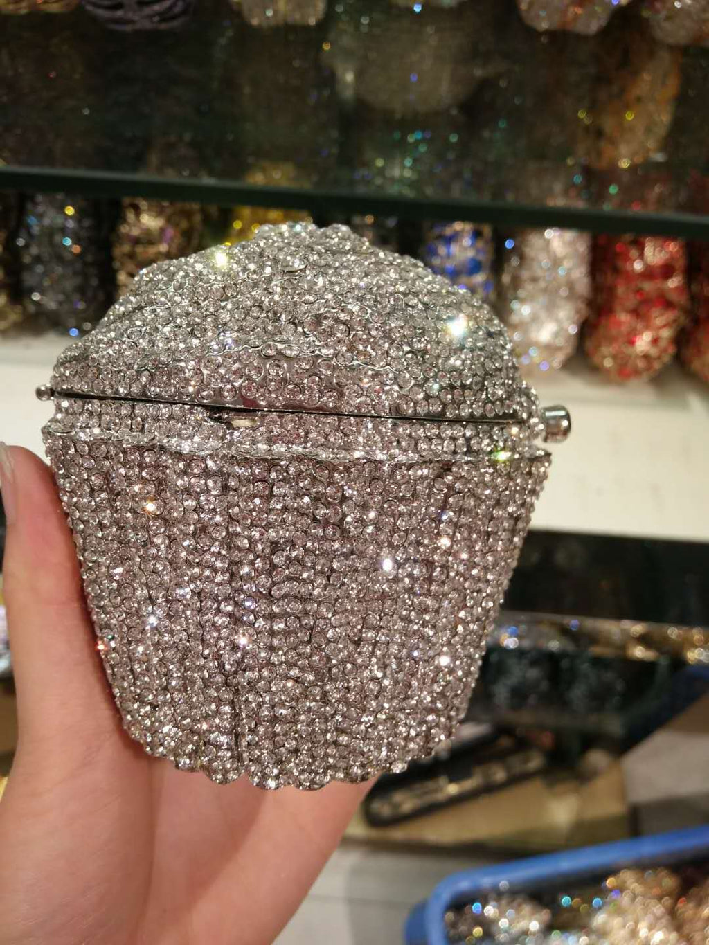 Pochette en Métal avec Diamants Entiers, Motif Petit Gâteau Glacé, pour Femmes