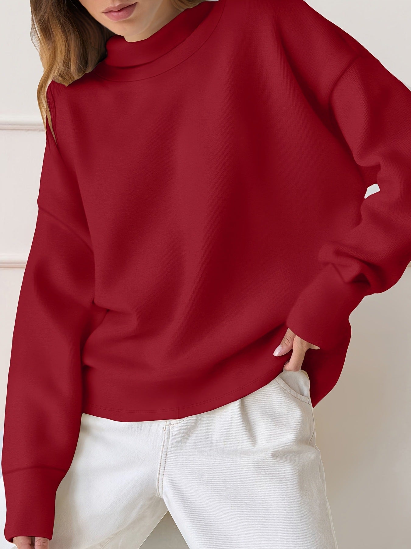 Fashion Simple Solid Color Long Sleeve Sweatshirt Versatile