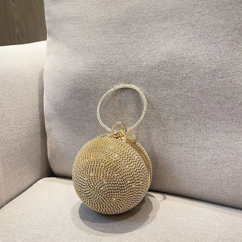 Women's Rhinestone Round Ball Dinner Bag - Gold & Silver, 14cm
