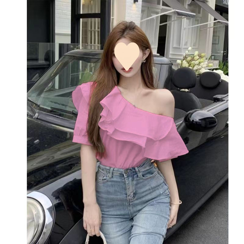 Women's Elegant Chiffon Top Short Sleeve Solid Colors S-2XL