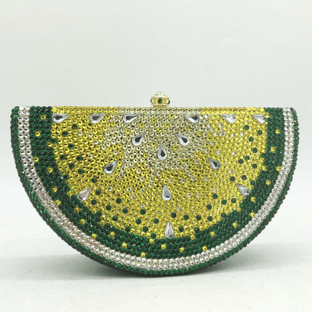 Watermelon Rhinestone Flat Bottom Dinner Party Clutch Bag with Chain Handle