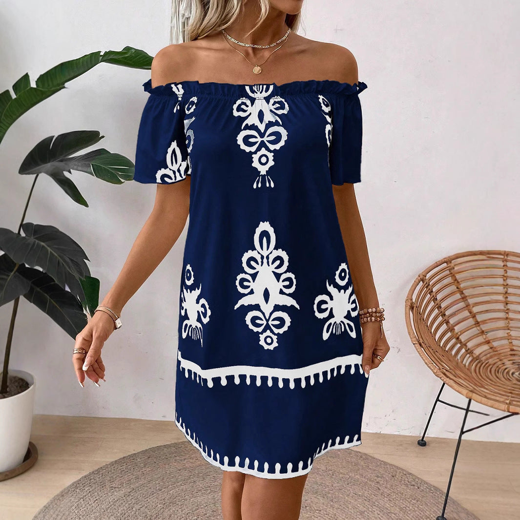 Robe décontractée minimaliste bleu marine slim pour femme