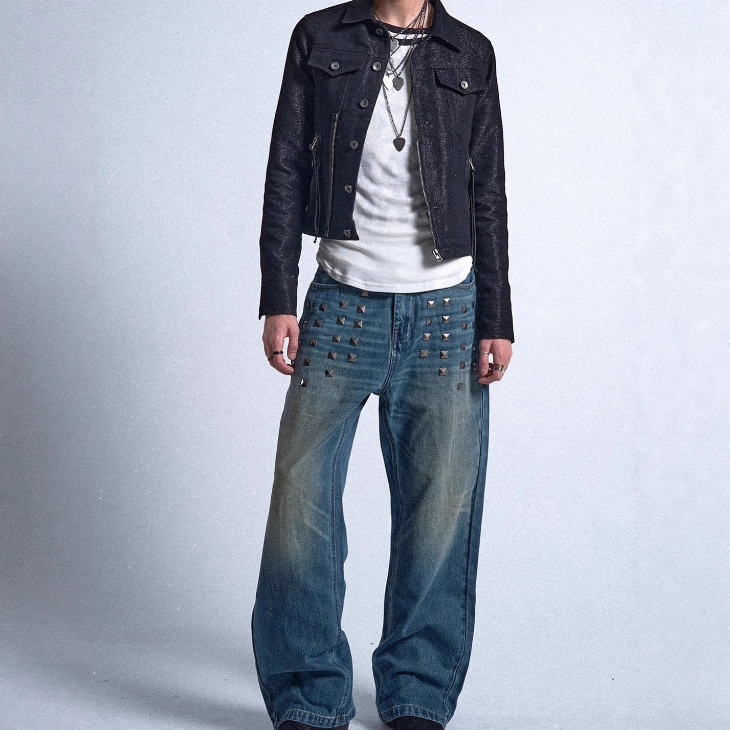 Women's Gothic Street Style Mid Waist Blue Loose Jeans