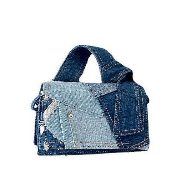 Canvas Denim Stitching Crossbody Bag for Women 19x7x11cm