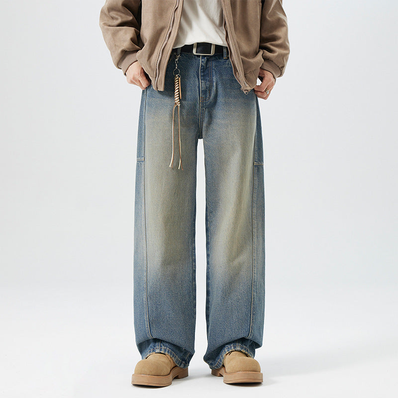 Jean en coton droit mi-taille pour homme, personnalisé, style rétro
