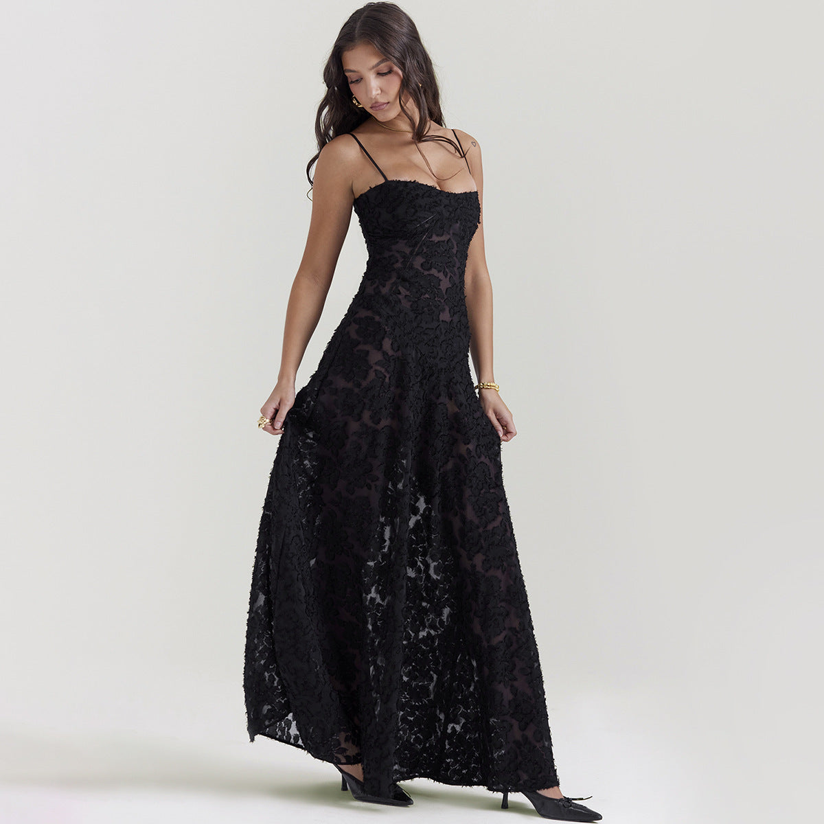 Elegant Strapless Lace Suspender A-Line Dress for Women