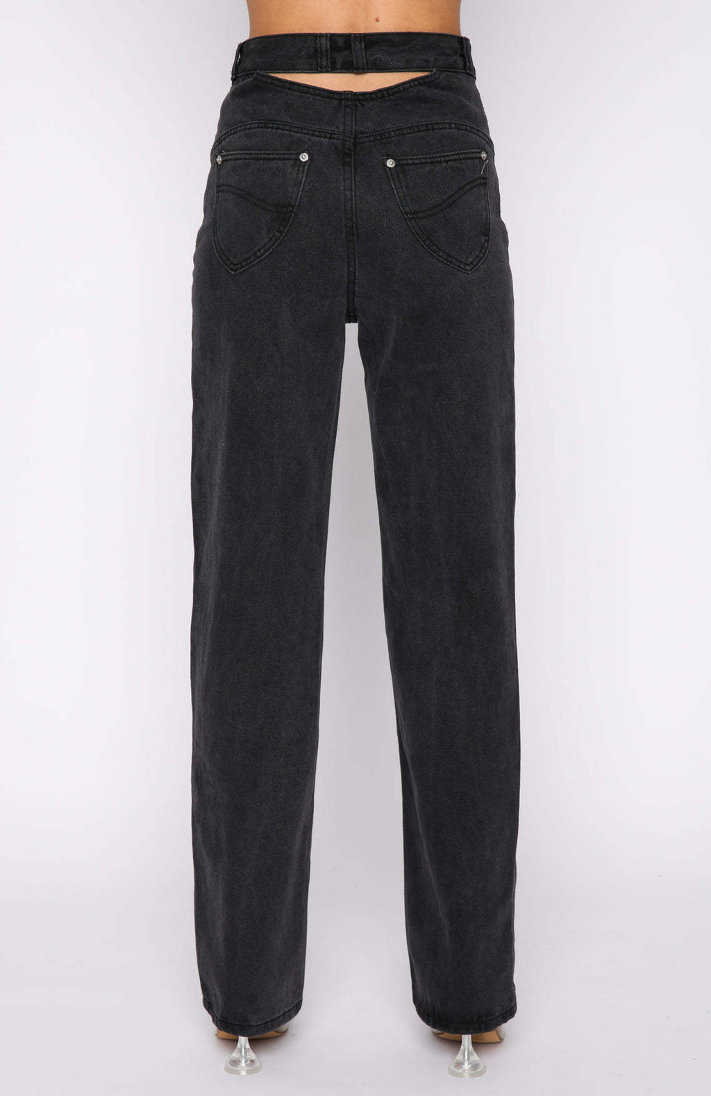 Solid Straight High Waist Denim Trousers