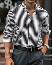 Men's Casual Comfortable Striped Button-Up Shirt for Spring and Autumn