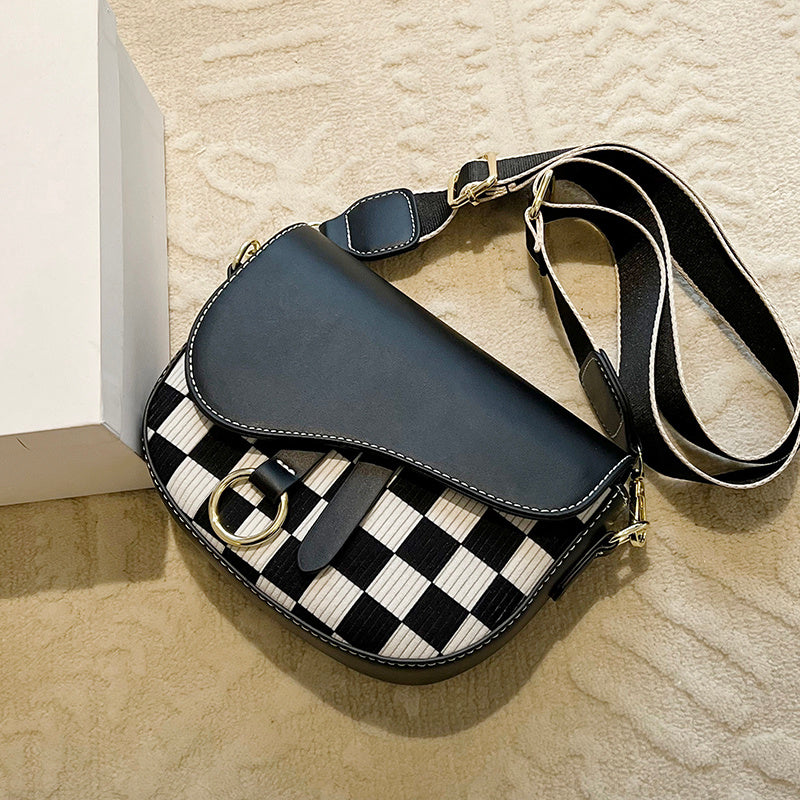Small Women's PU Plaid Messenger Bag 15x20x6cm Crossbody Saddle Bag