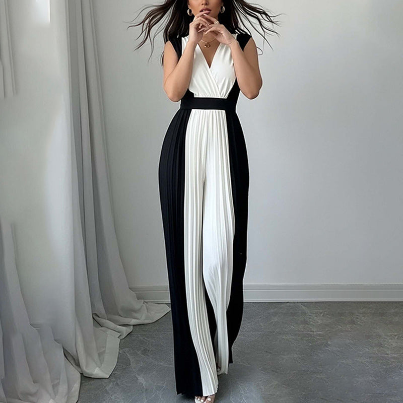 Combinaison imprimée élégante à manches longues et col en V pour femme