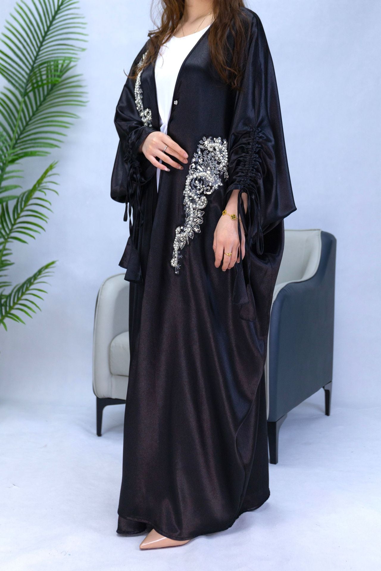 Plus Size Satin Robe Middle East Turkey Solid Color Batwing Sleeve