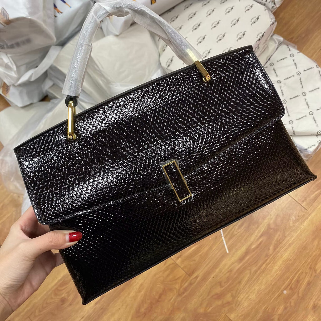 Large Capacity Genuine Leather Crocodile & Python Pattern Crossbody Handbag 32x20x12cm