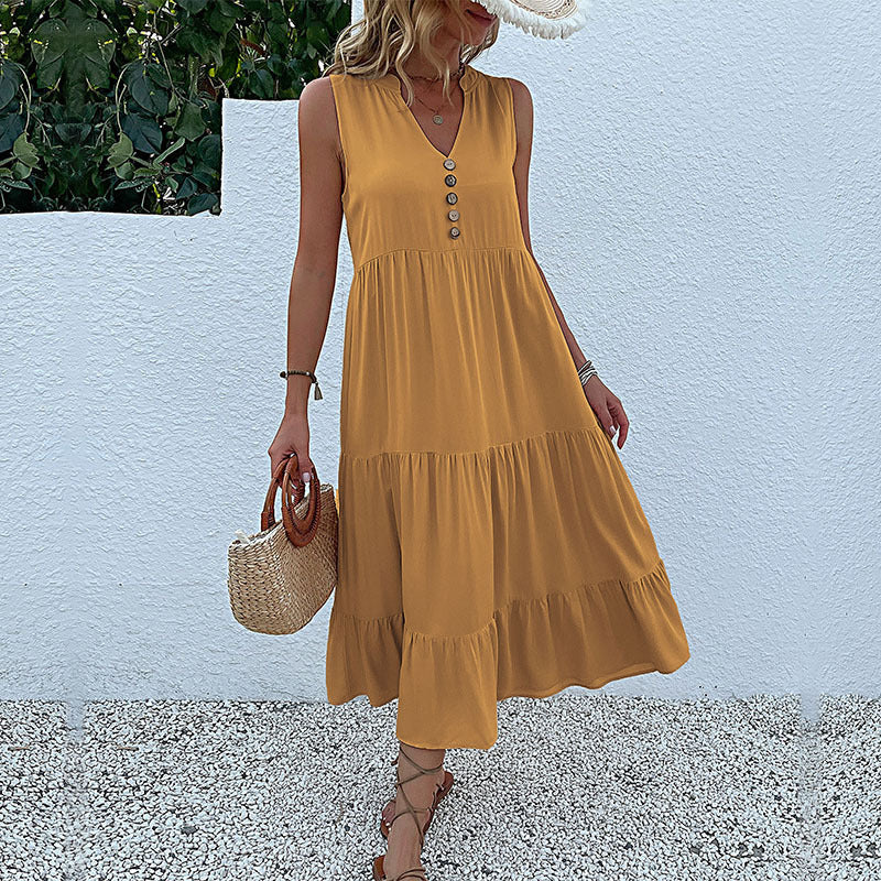 Sleeveless Loose Cotton Sundress Mid-Length Solid Colors