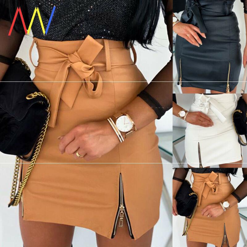 Mini-jupe en similicuir PU pour femme