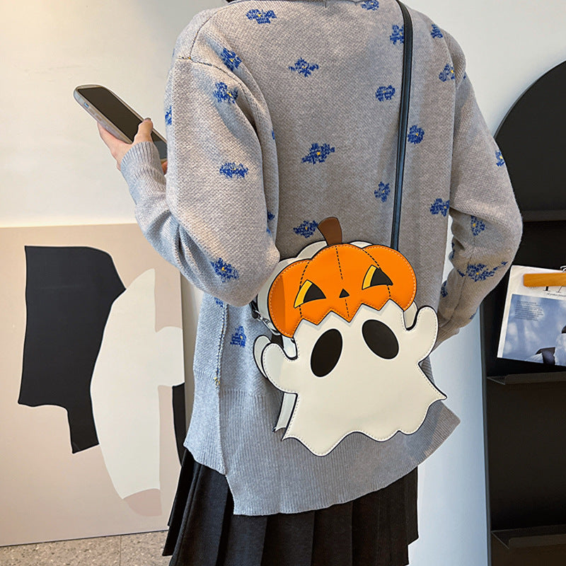 Sac bandoulière en PU motif fantôme citrouille de dessin animé mignon en 3D