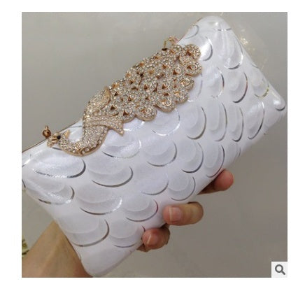 Diamond-Encrusted Peacock PU Leather Dinner Bag Magic Color