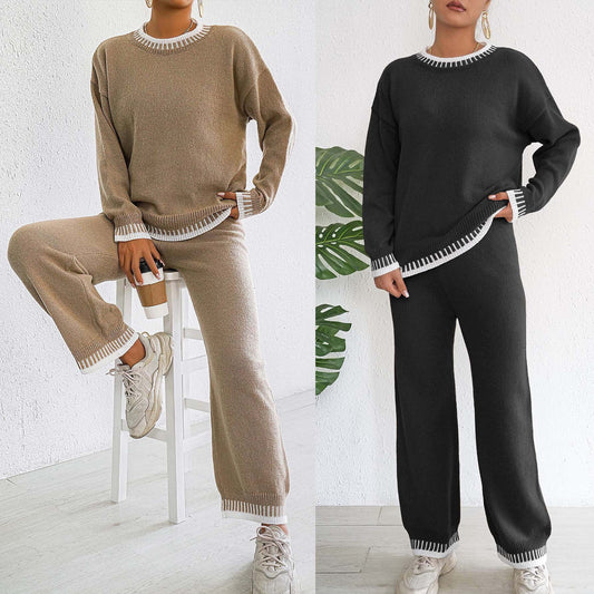 Women's Woven Suit Casual Pullover Straight Wide-leg Pants