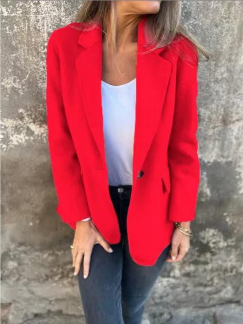 Women's Short Button Lapel Woolen Blazer Winter Commuter Jacket