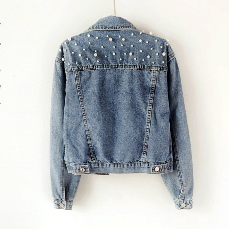 Beaded Pearl Jacket Loose Spring And Autumn New Denim