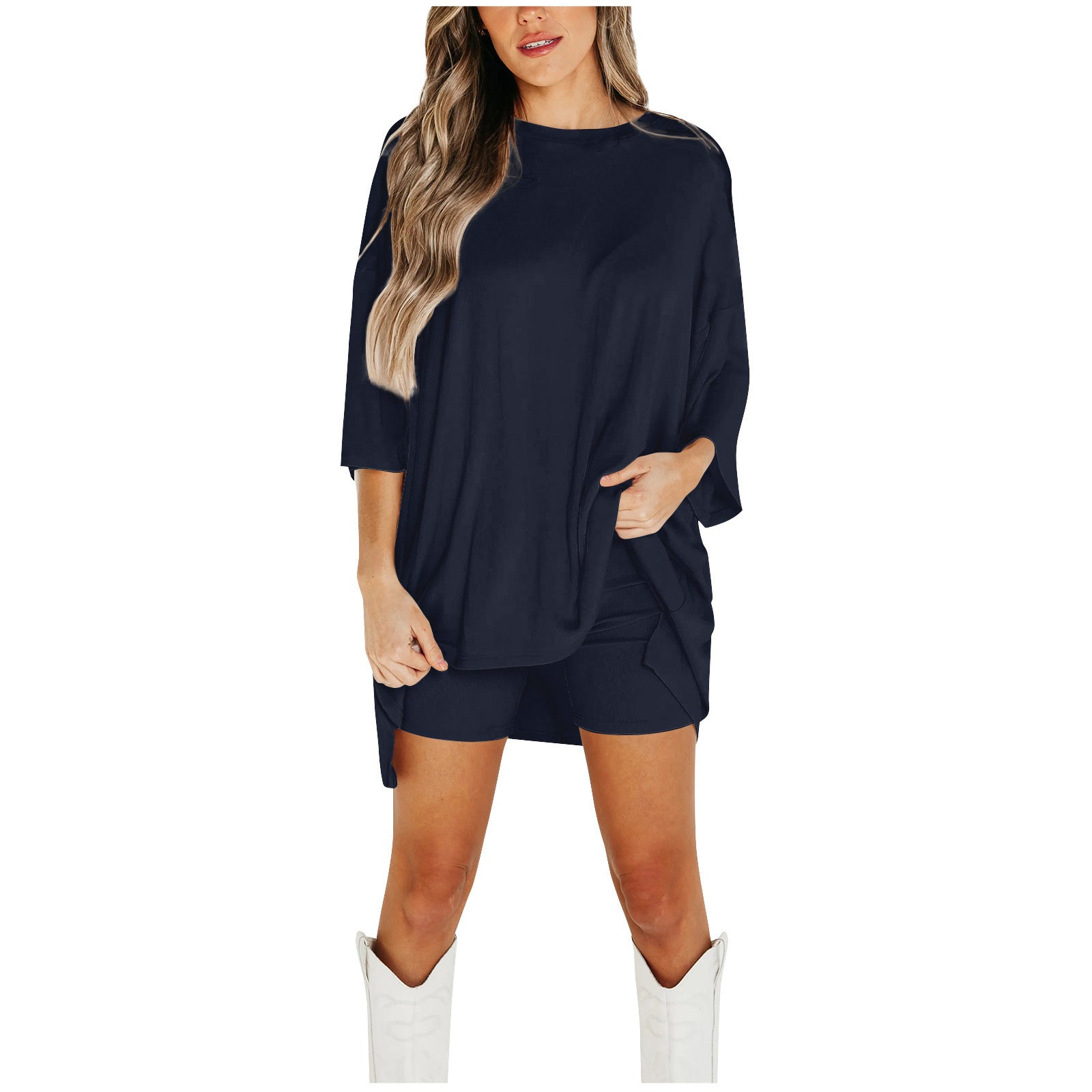 Ensemble short d'été pour femme, T-shirt ample à manches chauve-souris et pantalon slim