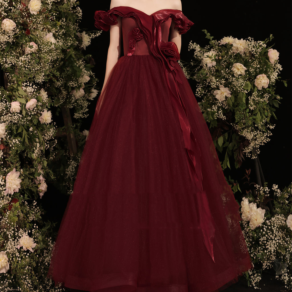 Grace Wine Red Off Shoulder Dinner Dress