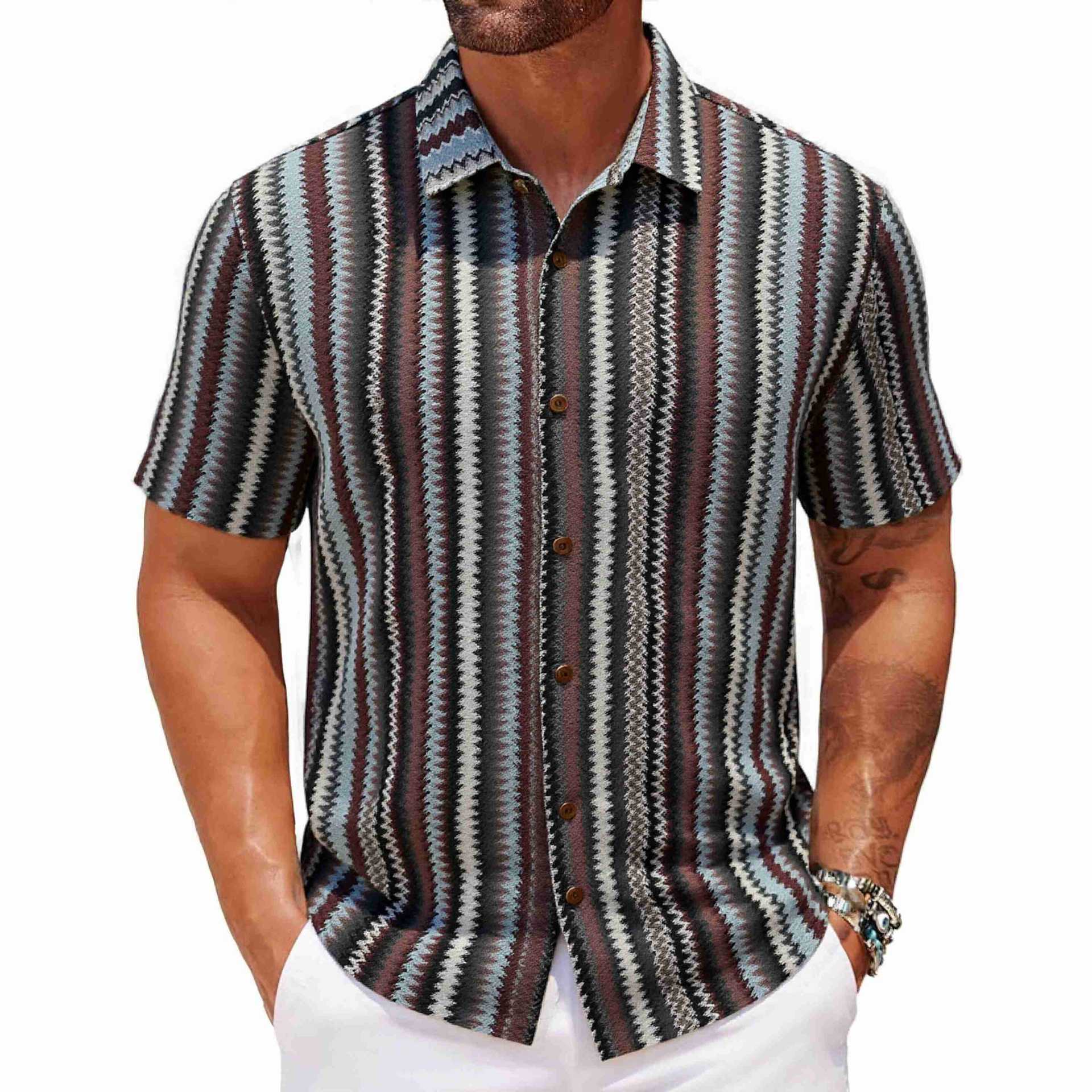 Cardigan d'été ethnique rayé en polyester pour homme, tailles M à 3XL
