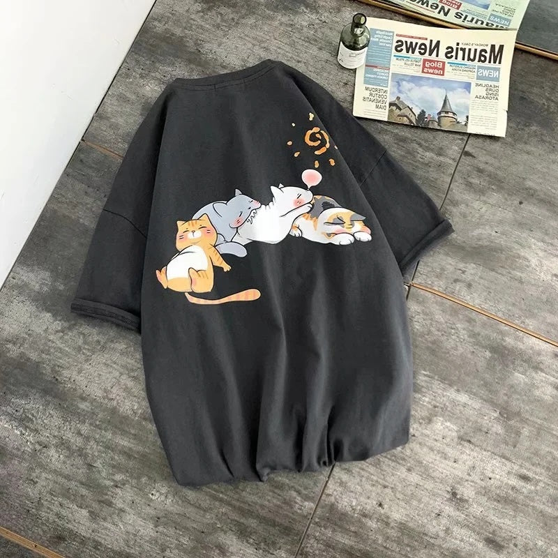 New Japanese Animal Print Cute Short-sleeved T-shirt Boys Summer