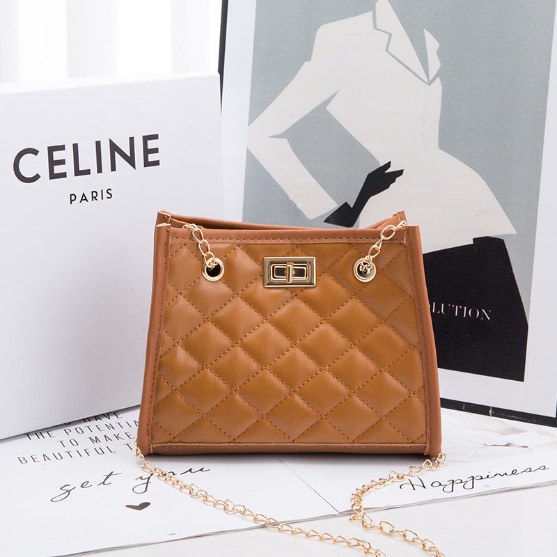 Mini Chain Rhombus Embroidered Small Square Shoulder Bag for Women