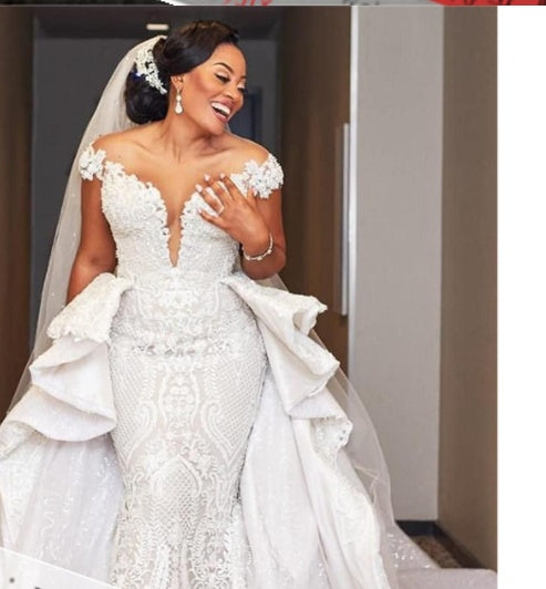 Robe de mariée sirène détachable en dentelle blanche, style africain, vente en gros