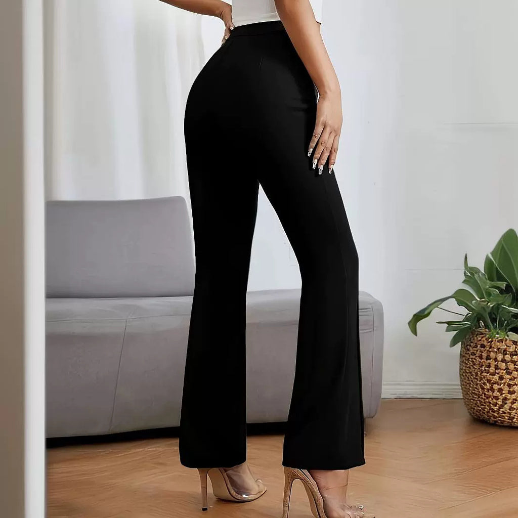 Hip Raise Slimming Cropped Straight Pants with Elastic Waistband