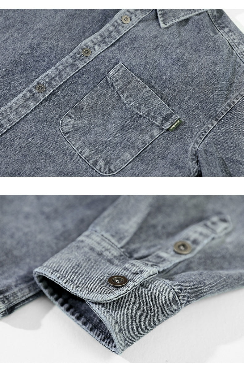 Drop Shoulder Loose Casual Cotton Denim Shirt Coat for Men