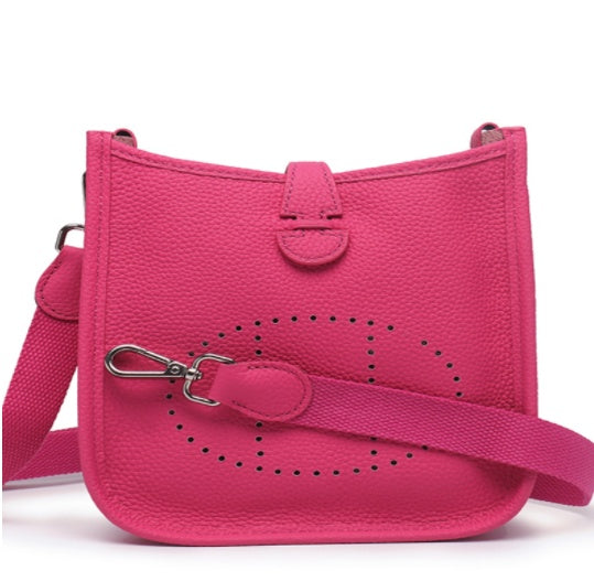 Women's Cowhide Hollow Bucket Shoulder Messenger Bag
