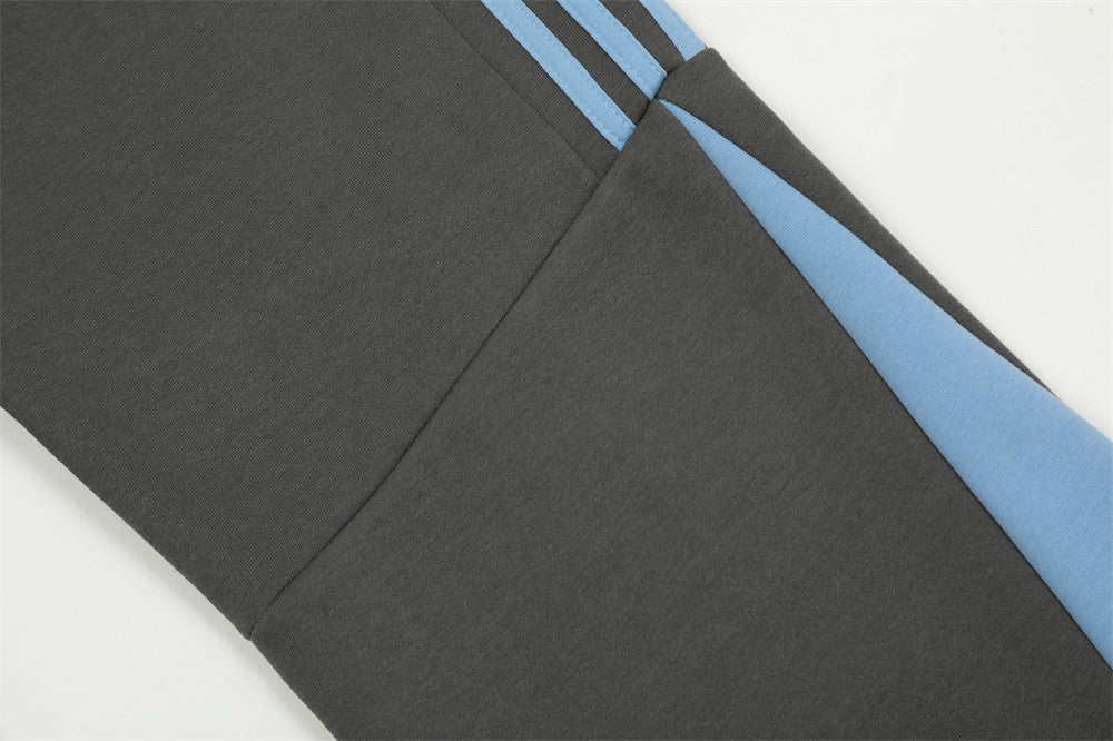 Side Stripe Color Matching Ribbon Three Bars Loose Straight Velvet Trousers