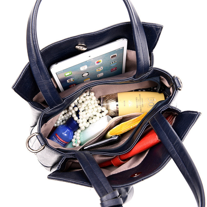 Soft PU Leather Three-Layer Large-Capacity Shoulder Bag with Tassels