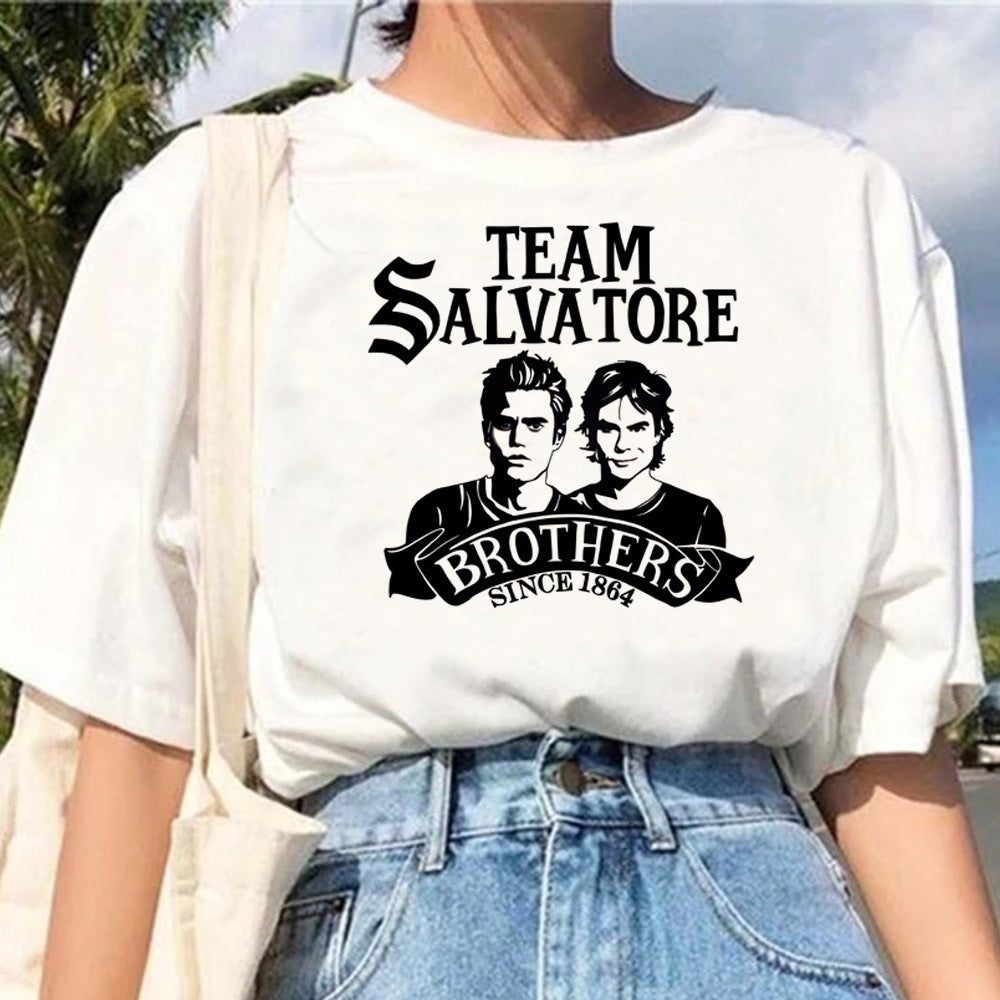 Pull décontracté en coton blanc à manches courtes et motif géométrique pour femme