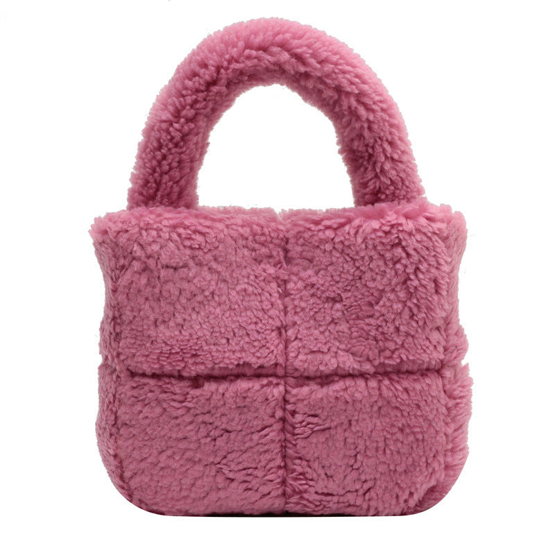 Sac fourre-tout portable en peluche grande capacité pour femme 22,5x20x10cm