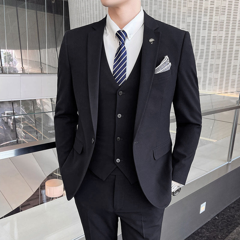 Men's Slim Fit Three-Piece Business Suit Jacket Vest Trousers