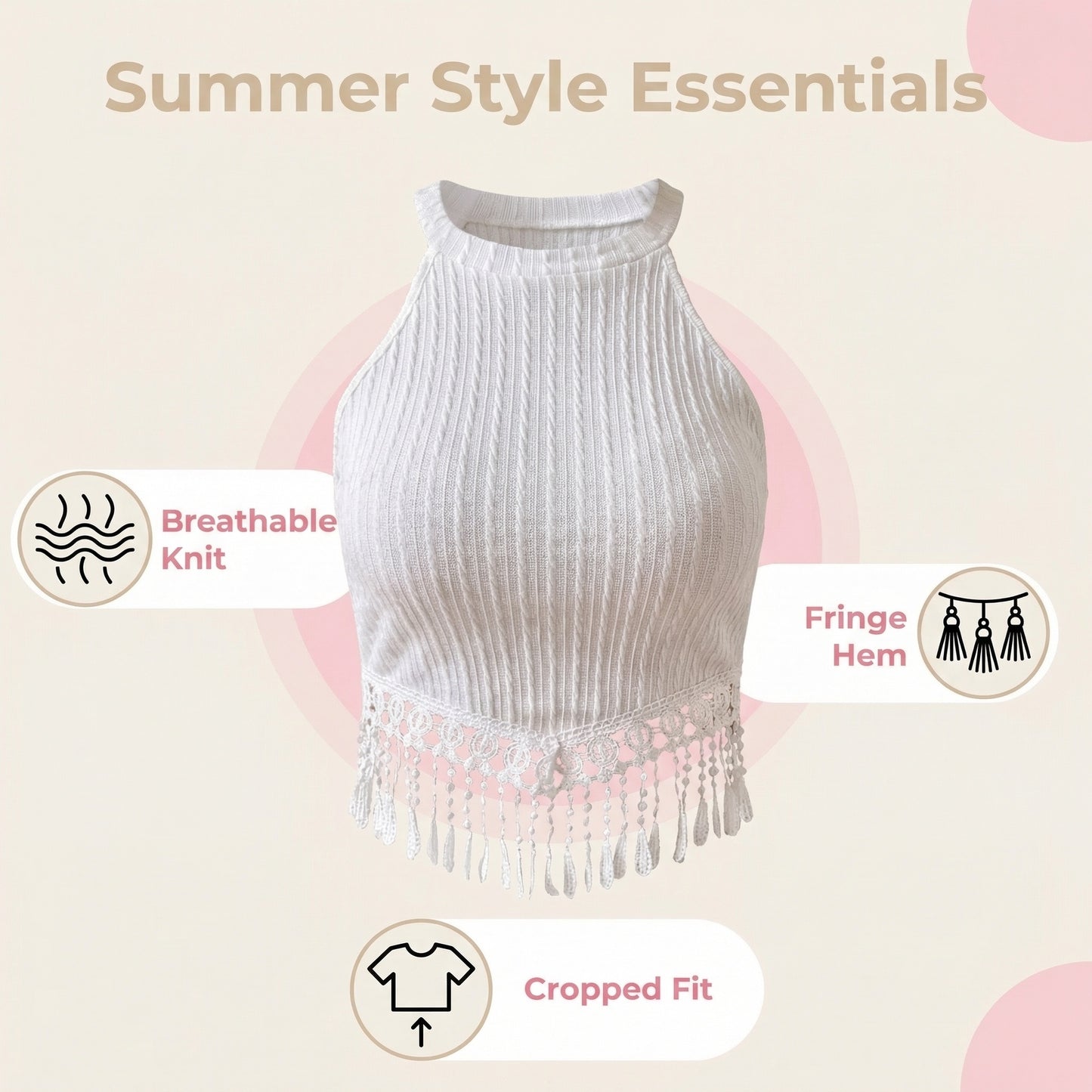 Elegant Tassel Crop Top Slim-Fitting Navel-Exposing Top