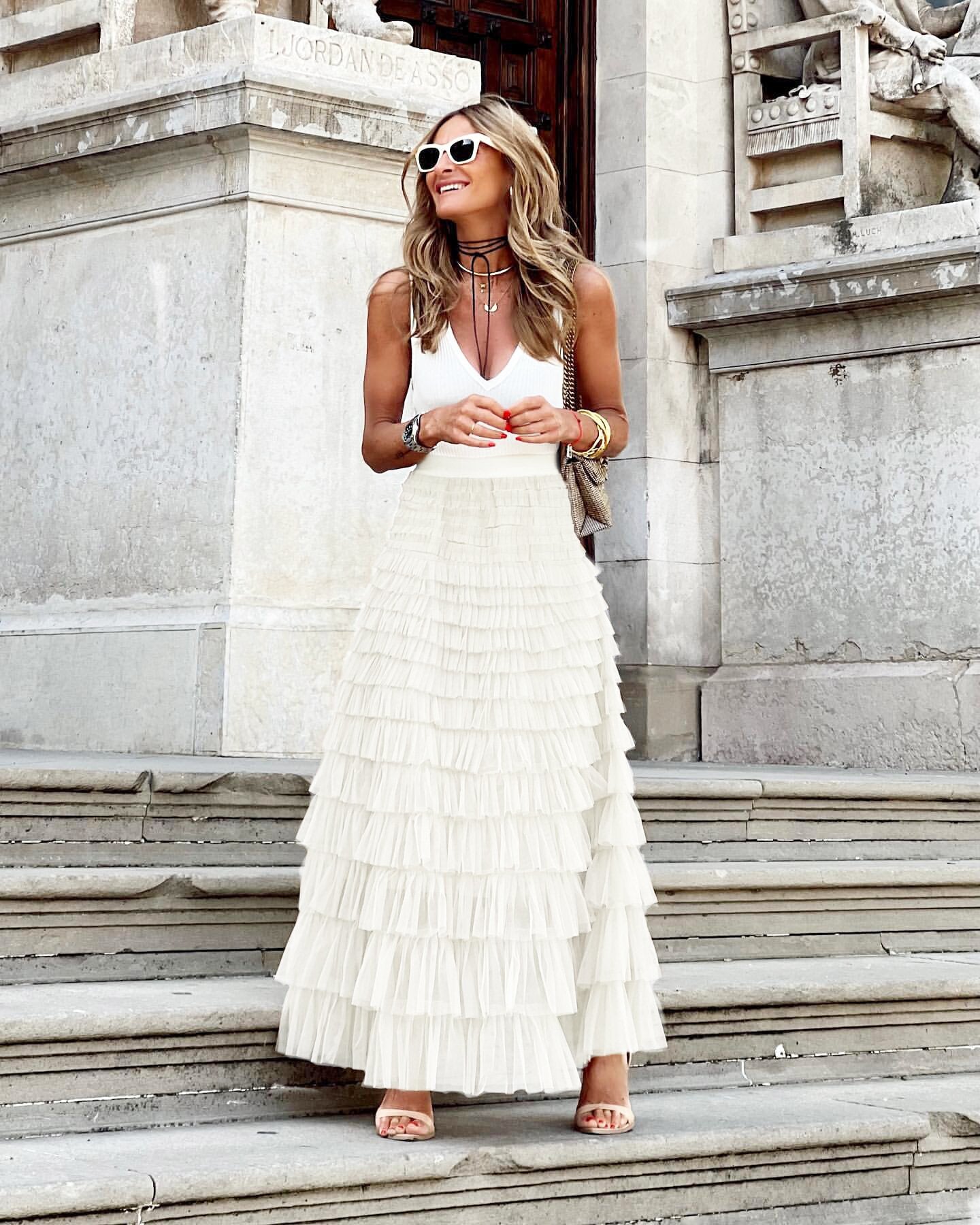Layered Ruffles Mesh A-Line Swing Skirt Summer Party Dress for Women