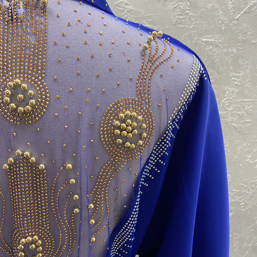Cardigan Robe Mesh Stitching Rhinestone Loose Bat Sleeve for Middle Eastern Women XXL/3XL Black Blue Polyester