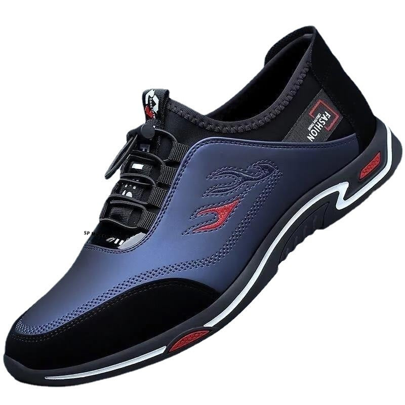 Men's Casual Lace-Up Soft Bottom Leather Slip-On Flat Work Shoes