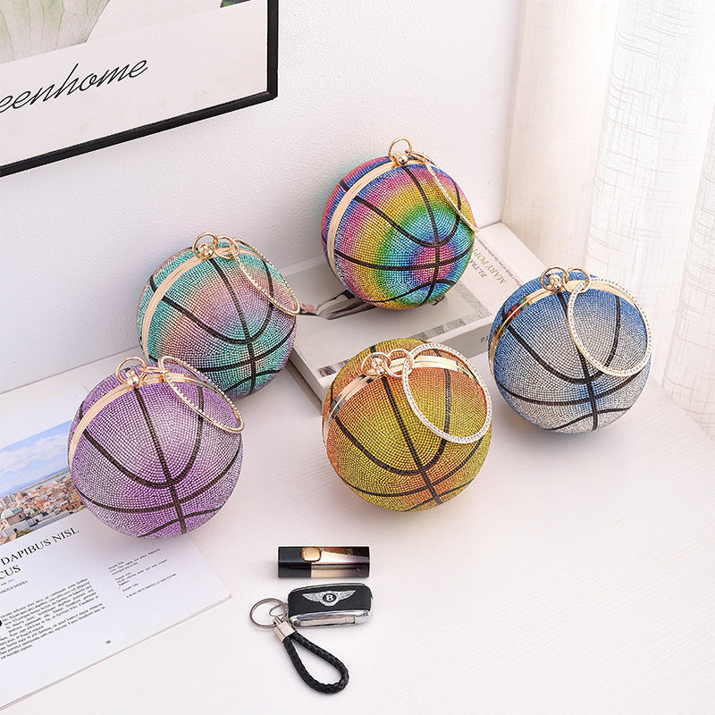 Colorful Round Basketball Dinner Bag Full Diamond 14cm Diameter