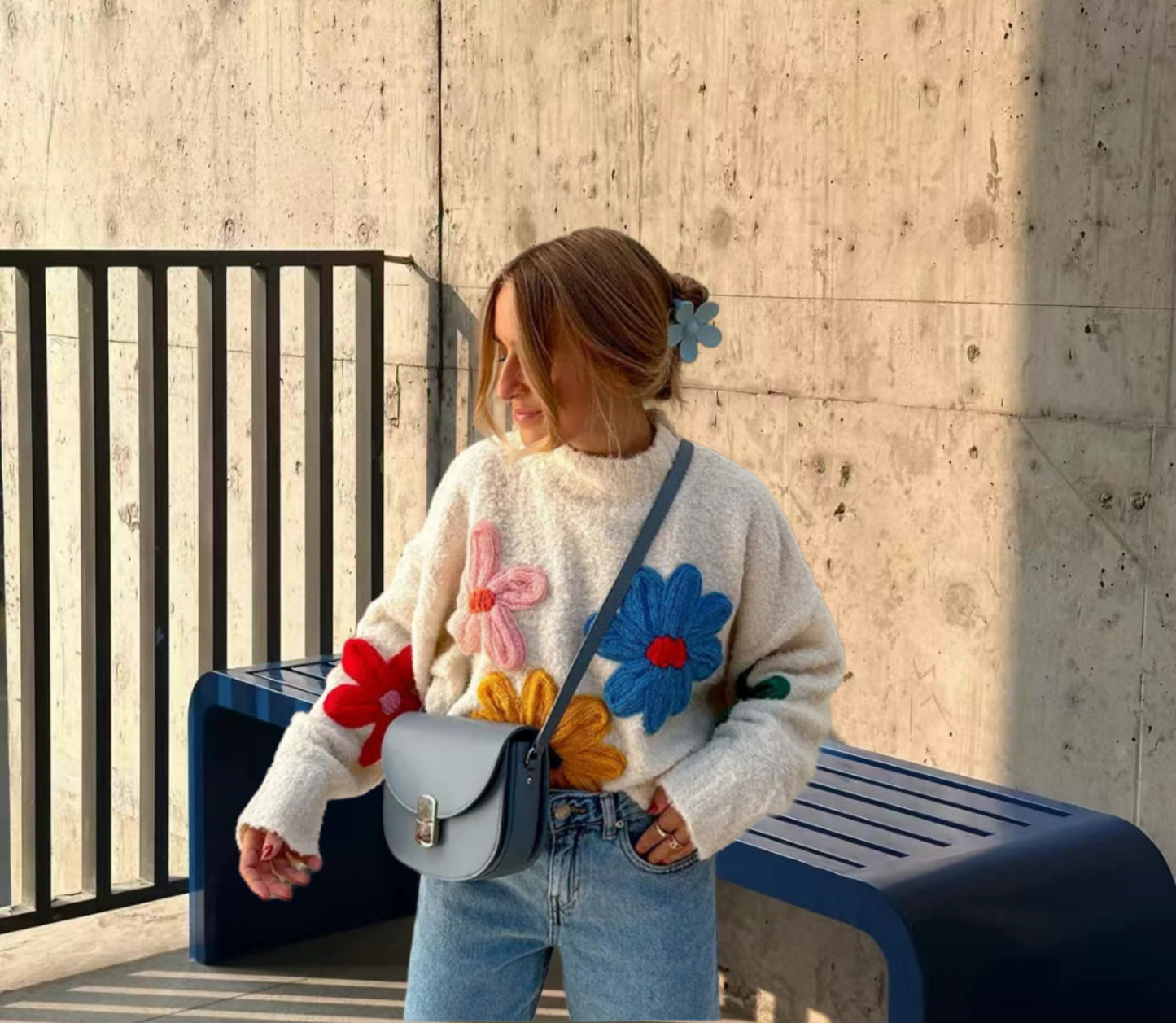 European And American Color Little Flower Thick Sweet Cute Sweater Coat