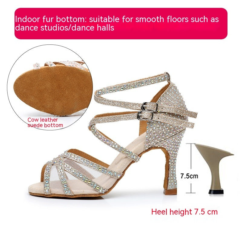 Latin Dance Shoes Women's Sandals Professional Soft Bottom Dance Shoes Mid-high Heelindoor