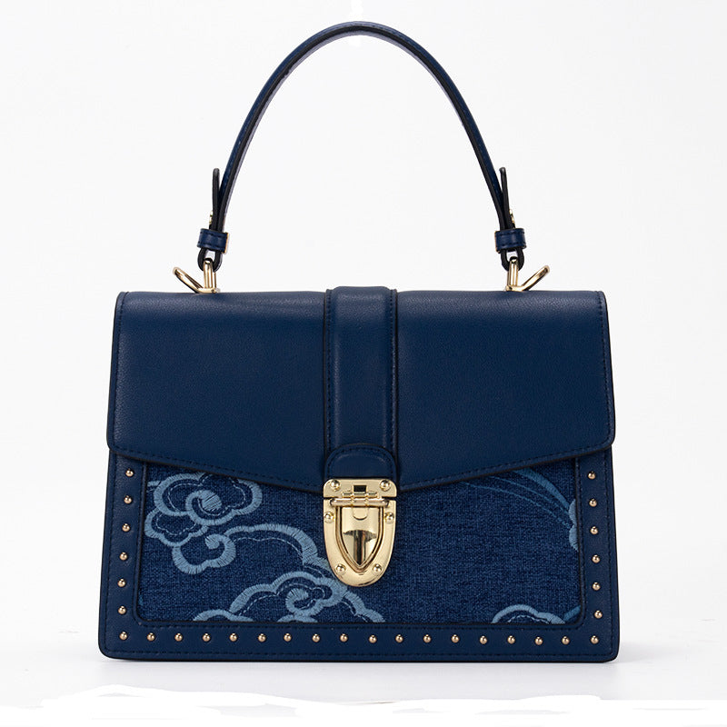 Sac bandoulière en cuir de vachette grande capacité avec serrure - Tendance et polyvalent