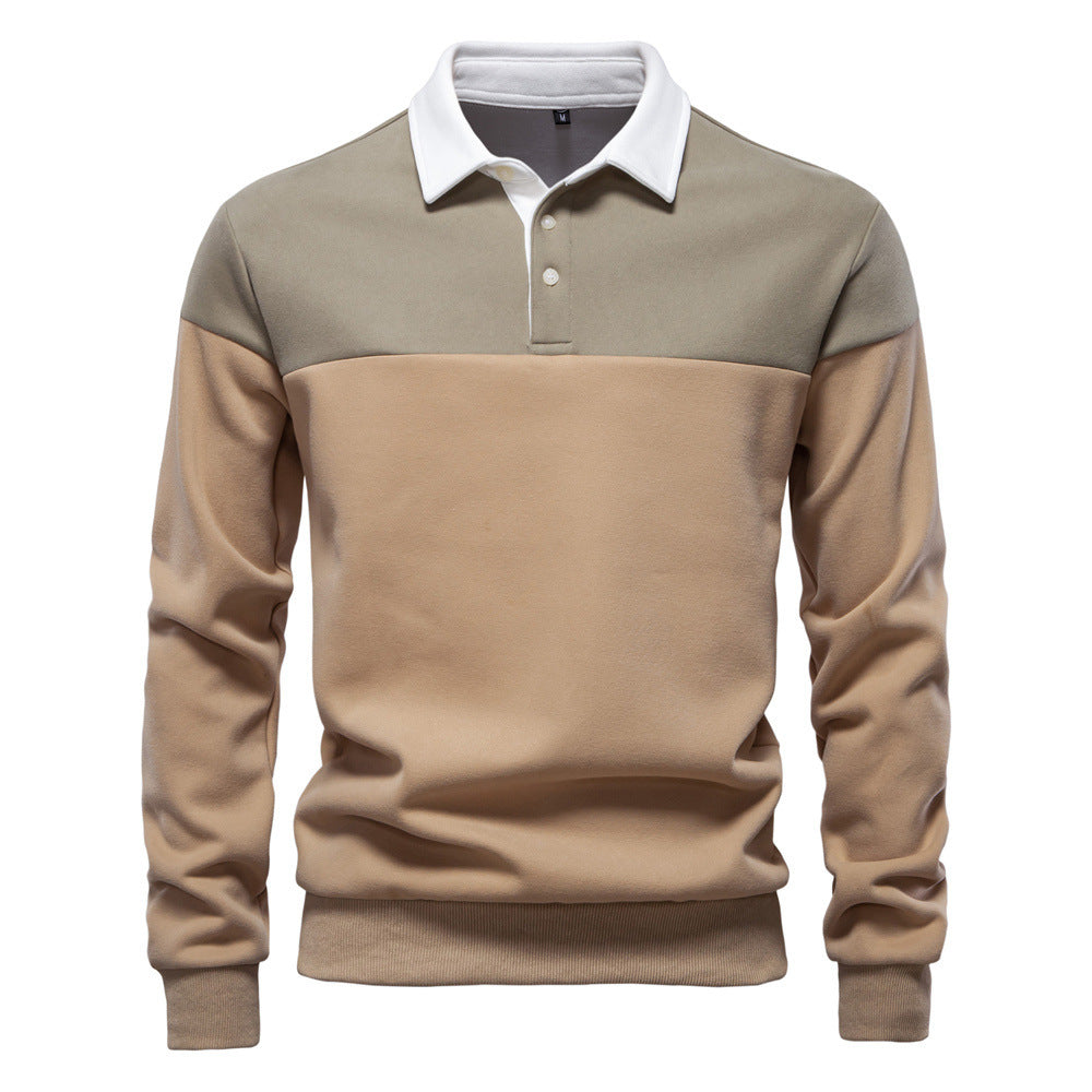 Pull en mélange de coton décontracté à manches longues et col polo pour homme