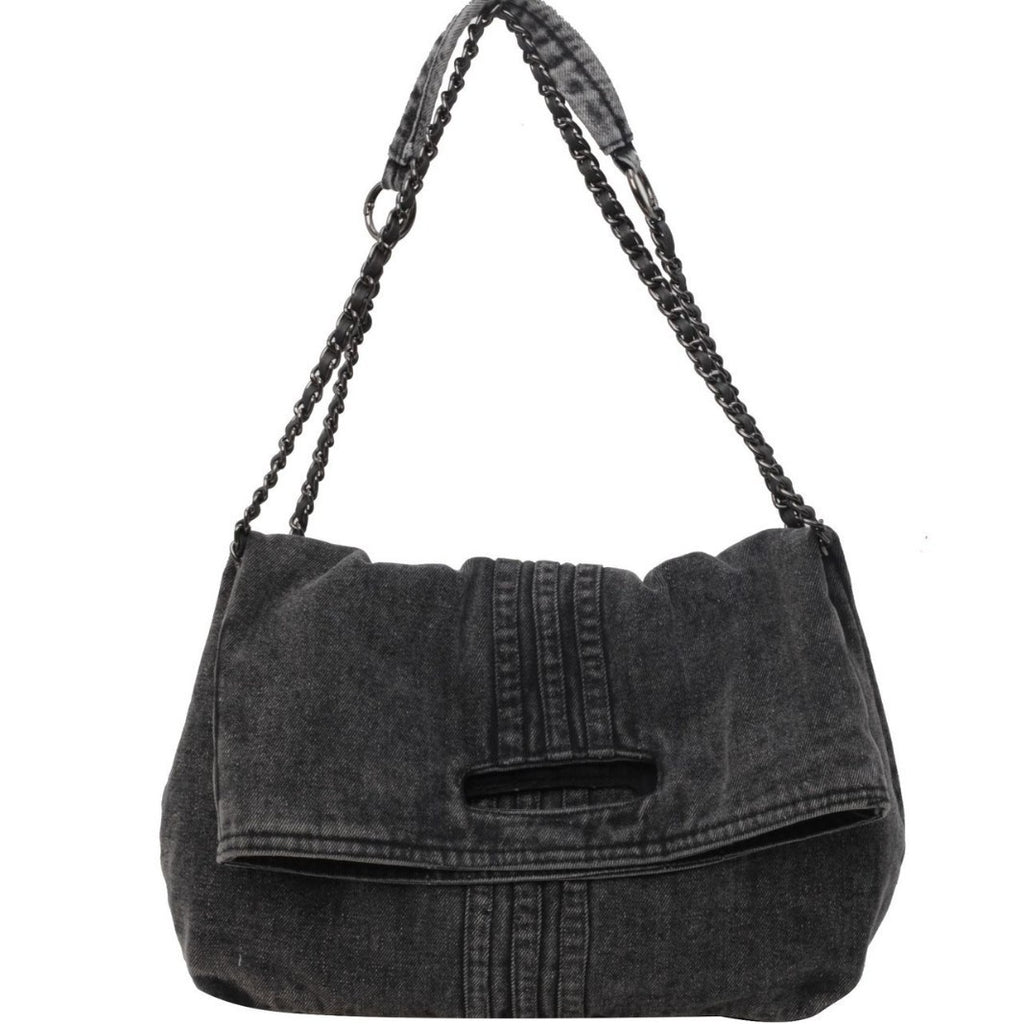 Denim Simple Shoulder Messenger Bag with Chain Detail