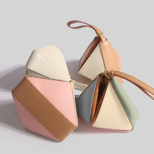 Triangular Diamond Grid Folding Tote Crossbody Bag