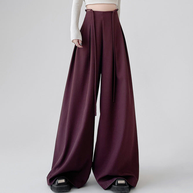 High Waist Loose Casual Trousers with Lace-Up Detail
