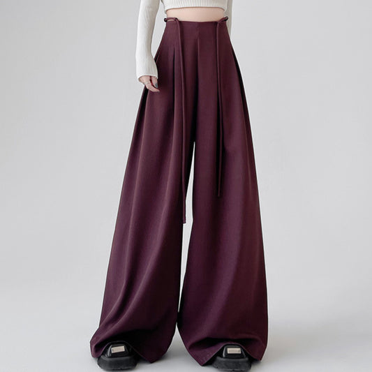 High Waist Loose Casual Trousers with Lace-Up Detail